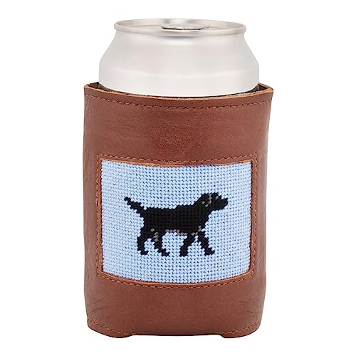 Full Grain Leather Needlepoint Can Coolers (Black Lab)
