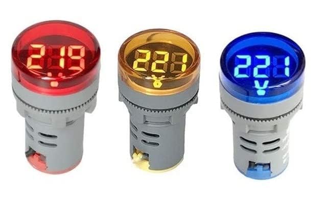 croptronia (Set of 3) AC 60-500V LED Voltage Meter Indicator Signal Light Digital Display Voltage Meter Indicator Round Lamp Tester (Red, yellow, Blue)-image-9