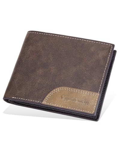 CyunCmay Mens Wallets RFID Blocking, Wallets for Men UK with Coin Pocket, Men's Wallets with Easy Card Access, Coin Purse, Bus Pass Holder, Credit Card Wallet, Mens Gifts for Birthday (Coffee)