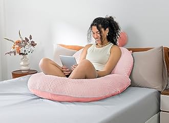 INSEN Reading Pillow, Back Pillow for Sitting in Bed for Reading, Nurse & Relax, Reading Pillow for Adults, Moms & Kids, Sit Up Pillow for Bed, Upgrade (Dot Velvet-Pink)