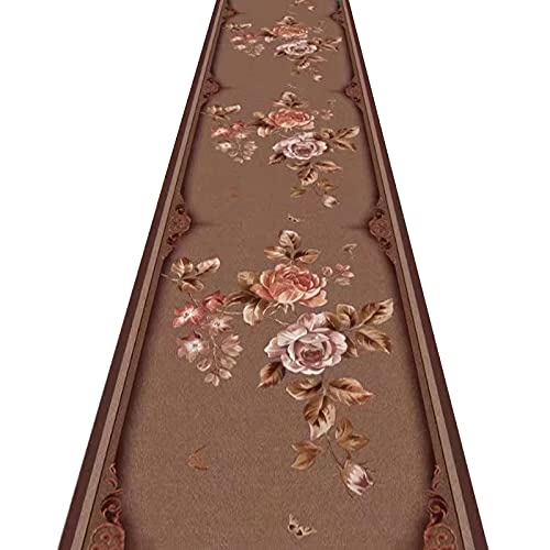Alfombras de pasillo largo con diseño floral marrón para decorar y proteger la entrada del hogar 2