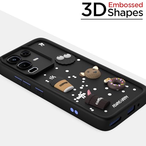 Image of Pikkme Back Cover for Infinix Note 50s 5G | 3D Bear Silicone Cute & Fun Coffee Cartoon | Full Body Protection Bumper Case (Black)