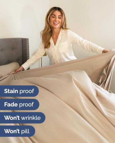 Image of CGK Unlimited Extra Deep Flex Top Split Head King Sheet Set - 6 Piece Breathable and Cooling Sheets - Hotel Luxury Bedding for Women, Men, Kids & Teens - Easy Secure Fit - Extra Deep Pockets - Cream