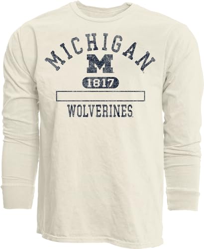 Michigan Wolverines NCAA Officially Licensed Long Sleeve T-Shirt Ivory Dyed Ringspun, Large