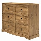 Furniture Dash Rustic 6-Drawer Brown Chest – Solid Pine Wood Dresser with Metal Pulls, Wide Farmhouse Storage for Bedroom or Entryway, 52' x 40'