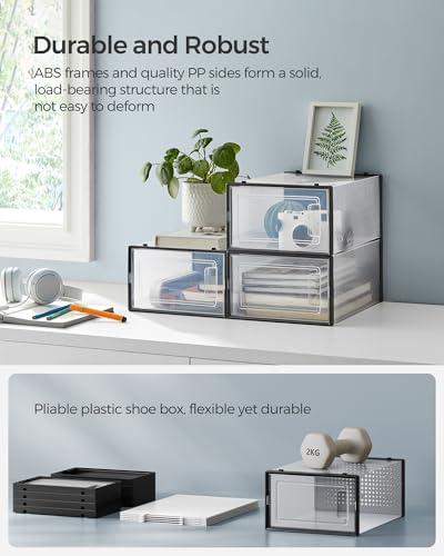 Image of SONGMICS Shoe Boxes, Pack of 18 Shoe Storage Organizers, Stackable Clear Plastic Boxes for Closet, Sneakers, 13.1 x 9.1 x 5.6 Inches, Transparent and Black ULSP18SBKV1