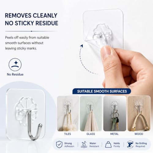 Image of KONVIO NEER Self Adhesive Wall Hanging Screw Hooks Heavy Duty Hanging Sticky Hooks for Kitchen, Bathroom, Decoration |Nail Free, Transparent Wall Screw Hooks (Flower Hooks, 20 Pack)