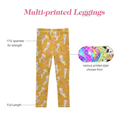 CaTaKu Girls Leggings Tiger Animal Cherry Leggings for Girls Kids Athletic Workout Yoga Pants Size 4-10T4