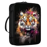 ACWDMKH Bible Cover Case for Women Men with Pocket,Bible Tote Bag Holder Case Bible Carrying Case Large Bible Cover with Handle Zippered & Tabs,Bible Study Supplies Accessories,Cute Tiger