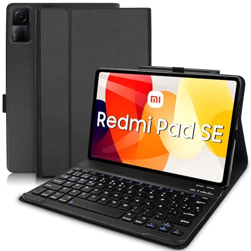 YUEJIDZ Español Ñ Funda Teclado para Xiaomi Redmi Pad SE, Premium Cuero Smart Case con...