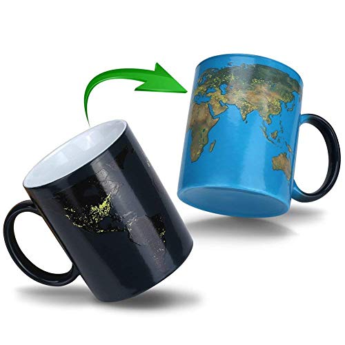 Funny Coffee Mugs,Heat Changing Coffee Magic Mug,Sensitive Ceramic Tea Cups,Days and Night Earth