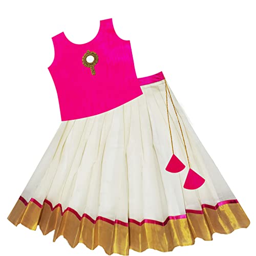 Silstory Onam Traditional Kerala Set Kasavu dress for Baby Girl's, Kids, Girls and Teens - Pattu Pavada Silk & Traditional Classic Lehenga Choli 0-14 years
