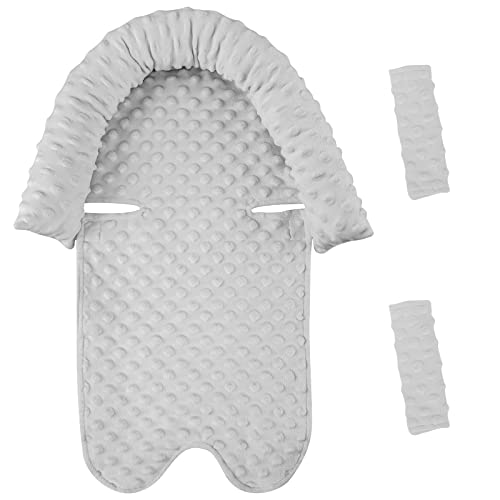 Image of Jundetye Car Seat Head Support Infant, Baby Head Support with Strap Covers for Boys Girls, Infant Car Seat Insert, Soft Minky Carseat Headrest for Strollers, Grey