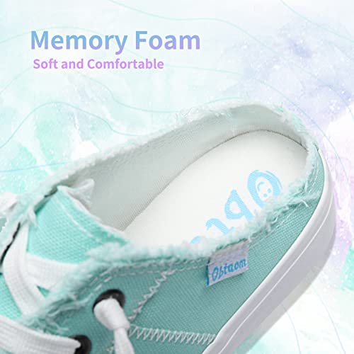 Image of Obtaom Women Canvas Mules Memory Foam Clipper Fashion Sneakers Comfortable Slip-On Mule Backless Holiday Shoes