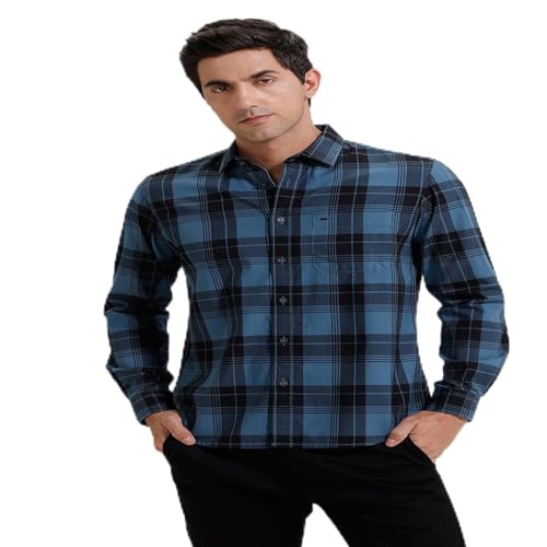 Image of BASICS 100% Cotton Checked Shirt for Men | Slim Fit | Everyday Smart Casual Wear | Full Sleeve