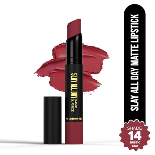 Image of Hilary Rhoda Slay All Day Matte Lipstick | Transfer-proof & Smudge-proof | Long-Lasting & Premium Creamy Lipstick | Waterproof & Vibrant Colour lipstick | 2.6g (Rustic Red - Shade 14)