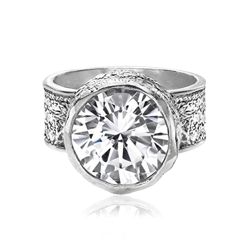 925 Sterling Silver Ring With Cubic Zirconia Textured, Oxidized, Vintage Look Stylish Hypoallergenic, Nickel And Lead-Free, Artisan Handcrafted Designer Collection Made In Israel (Size 5-11) #TOP2