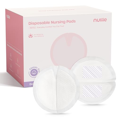 Image of Nuliie Super Absorbent & Featherlight Disposable Nursing Pads 150 Count, Stay Dry, Soft & Breathable Breast Pads for Leaking Milk, Leakproof, Individually Packaged Breastfeeding Essentials for Moms