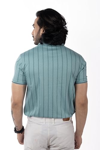 Image of Men's Polo T- Shirts Collar Neck Half Sleeves, Regular Fit, Cotton Mercerized Collection with All Over Vertical Printed Stripes /Comfortable and Soft