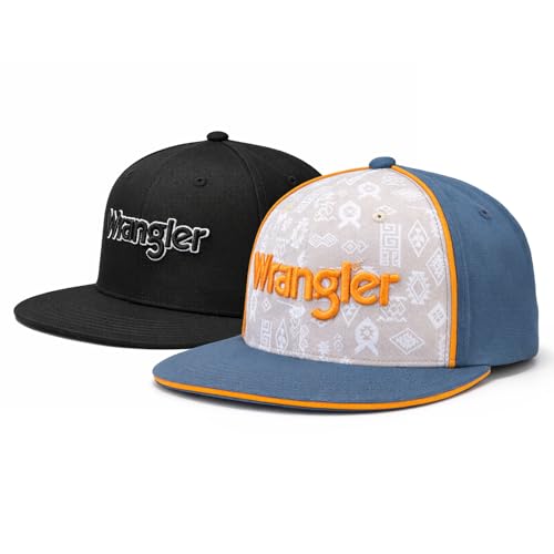 Montana West X Wrangler Snapback Hat 2PCS Set Flat Brim Baseball Cap with 7-Panel Adjustable for Men Women