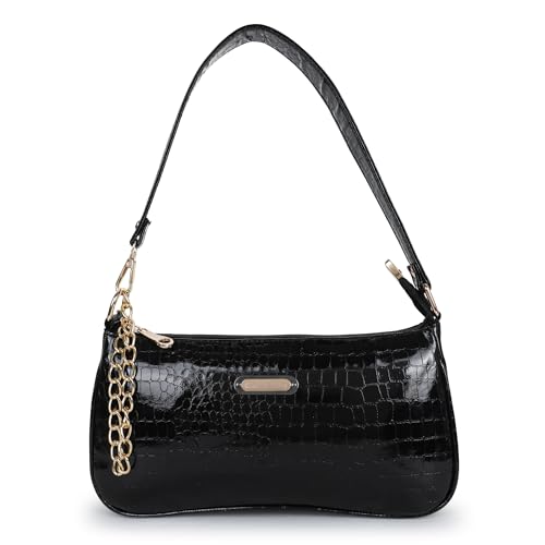 Image of clementine Women Fashion Croco Shoulder Bags - One Big Zip Pocket Canvas Handbag Bags for Girls, Ladies and Daily Use Office, Travel (BLACK)