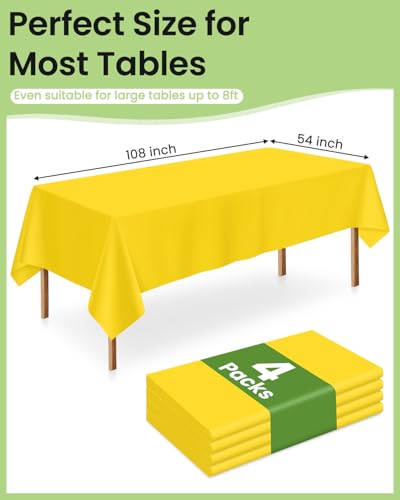 Image of LANLISA 4 Pack Yellow Plastic Table Cloths Disposable, 54 x 108 Inch