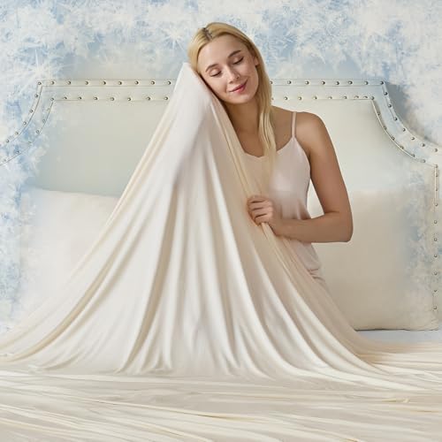 Image of CHOSHOME Cooling Blanket for Hot Sleepers - Summer Blanket Thin Soft Lightweight Breathable Double Side Enhanced Cooling for Hot Flashes, Night Sweats, Bed, Couch (Beige, 96 x 120 inches)
