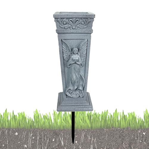 Yonuaret Jarrón para Tumbas | Tallado de Ángel en Resina para Todo Clima | Soporte para Flores Artificiales Jarrón para Tumba,para Amigos Mamá Papá Parientes Sepultura Campo Santo Lápida