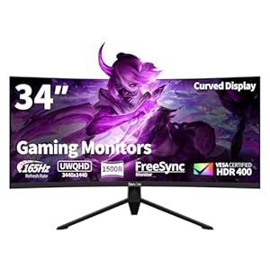 ZovvJee 34 Zoll Curved Gaming Monitor UWQHD (3440x1440) | 165Hz, 1ms MPRT, HDR400, 1500R Krümmung | 99% sRGB, FreeSync Premium | HDMI/DP, VESA | Ultrawide PC Monitor für immersives Gaming Erlebnis