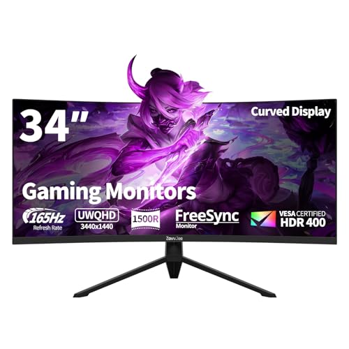 34 Zoll Curved Gaming Monitor UWQHD (3440x1440) | 165Hz, 1ms MPRT, HDR400, 1500R Krümmung | 99% sRGB, FreeSync Premium | HDMI/DP, VESA | Ultrawide PC Monitor für immersives Gaming Erlebnis