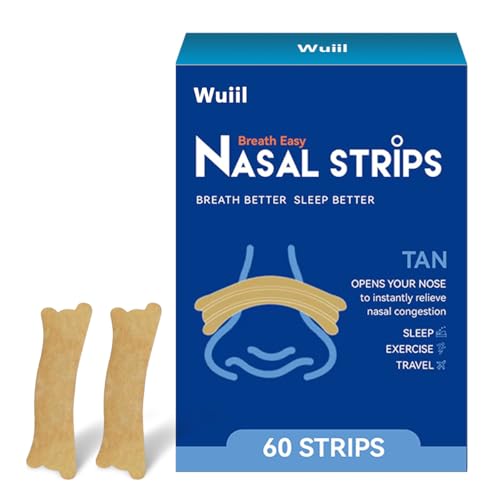 Tiras nasales antironquidos,Nasal strips para facilitar respiración,Alivia instantáneamente la congestión nasal,60 Tiras Nasales Antironquidos para dormir,Mejor Respiración al Dormir y Hacer Deporte