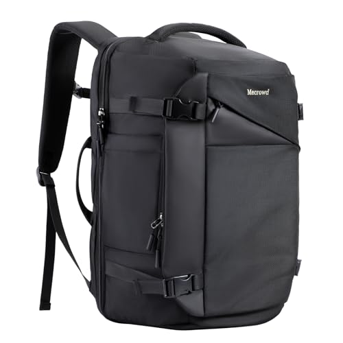 Mecrowd Large Travel Backpack for Men 40L, Carry On Backpack TSA 17.3 Inch Laptop Mochila Flight Approved, Large Business Daypack Waterproof,Carry on bag Weekender College for Men Women, Black