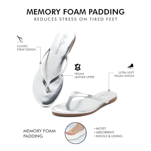 Image of Shoe Land Thong Flip Flops for Women, Memory Foam Flat Sandals, Lightweight Summer Slides, Non Slip Comfort Sandals for Beach, Travel and Everyday Wear