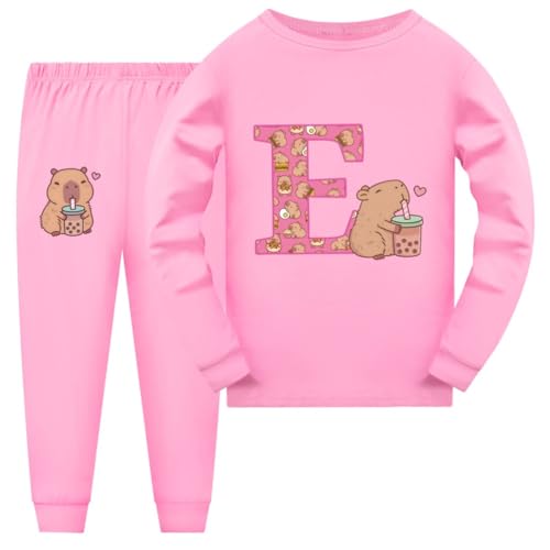 Conjunto de Pijama para niños Capibara, Adorable Top de Manga Larga con Estampado de Capibara para niños y niñas y Ropa de salón,Rosado,160cm