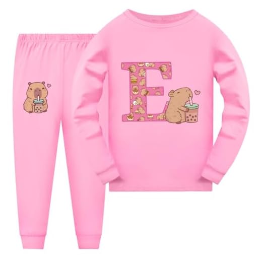 Conjunto de Pijama para niños Capibara, Adorable Top de Manga Larga con Estampado de Capibara para niños y niñas y Ropa de salón,Rosado,160cm