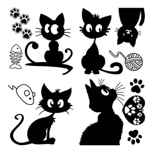 GORGECRAFT 4 Styles Chats Pare Chocs Autocollants Noir Cœur Patte Empreinte Poisson Os Souris Boule de Laine Autocollant de Voiture Étanche Réfléchissant Automobile...