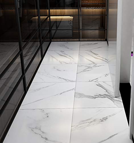 Livelynine White Floor Tiles Self Adhesive Vinyl Flooring Bathroom Lino Flooring White Laminate-Floor Packs Stick on Floor Tiles for Kitchen Floorings Lino Tile Stickers Hallway 30CMX30CM 4pcs