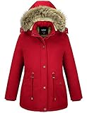 Soularge Women's Winter Plus Size Sherpa Lined Hooded cotton Jacket(Red, 1X)