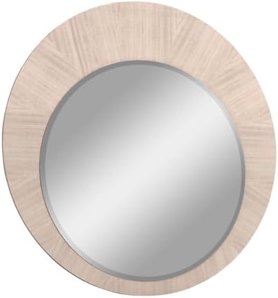 HomeStock Coastal Round Mirror - Beige Angley Accent Wall Mirror for Bathroom Living Room Decor