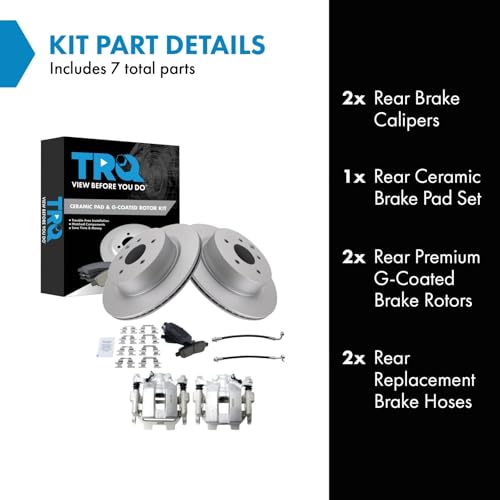 Image of TRQ Rear Brake Pad and Rotor Set Ceramic Coated Rotors Calipers Compatible with 2011-2012 Infiniti G25 G37 2015 Q40 2010-2015 Nissan 370Z