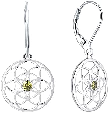 JO WISDOM Women Seed of Life Earrings,925 Sterling Silver Flower of Life Leverback Dangle & Drop Earrings with 3A Cubic Zirconia