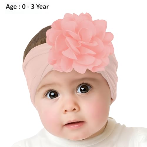 Image of SYGA Baby Headbands Nylon Flower Soft Stretchable Hairband for Newborn Infant Toddler Kids For 0-3 Year - Peach