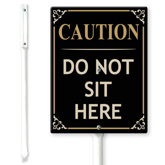 Horienteeon Caution Do Not Sit Here Yard Sign with Stakes 11.5×15cm, Sturdy Aluminum Yard Signs Rust Free, No Soliciting Sign for House, Funny Dog Sign for Home Gate Lawn Garden Yard Backyard