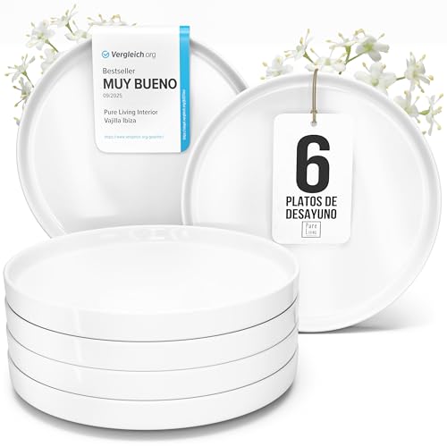 Juego Platos Postre 6 Personas – 6 Platos Pequeños Porcelana Blanca – Vajillas Blancas Modernas Elegantes – Vajilla Completa Diseño Minimalista para Mesa, Set Platos Resistente