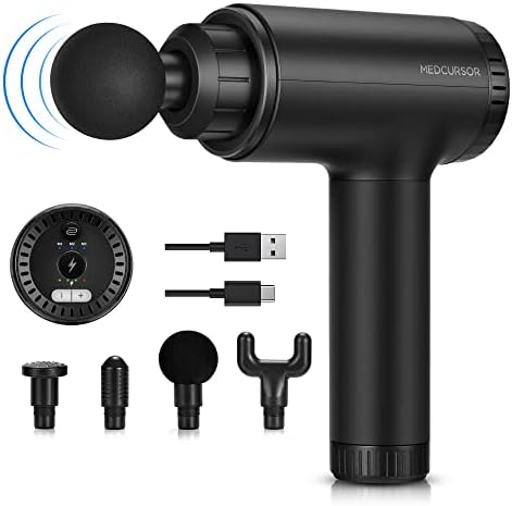 Medcursor Handheld Percussion Massage Gun - Deep Tissue Massager for Pain Relief, Sore Muscle and Stiffness, Powerful Motor High-Intensity - Includes 4 Massage Heads(No AC Adapter)