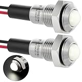 ZGSZJHF UL Listed Mini Indicator Light 8mm 0.31' Waterproof IP67 110V-120V Domed Sphere High Head Metal 304-Stainless Steel LED Lamp Pilot Light with 140mm Wire