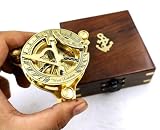 Maritime Treasures Brass Sundial Compass with Wooden Box, Handmade Nautical Navigation Instrument, Magnetic Compass, Vintage Desktop Decor, Outdoor Hiking, Camping & Collector Gift