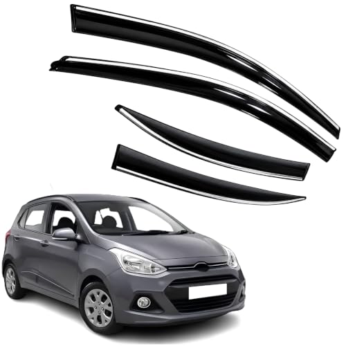 Image of CAR SAAZ Chrome Line Door Visor for Grand I10 Type 1&2 (2013-2017) (Set of 4Pcs) | Rain Guard | Wind Deflector