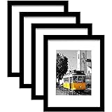 Picrit 11x14 Picture Frame Set of 4, Made of High Definition Real Glass, Display 8x10 with Mat or 11