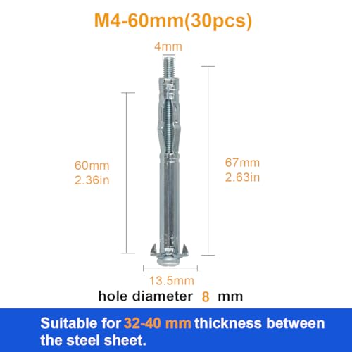 image for YZTONGPAO 30 pcs Molly Bolts, Metal Drywall Anchors, Heavy Duty Zinc P